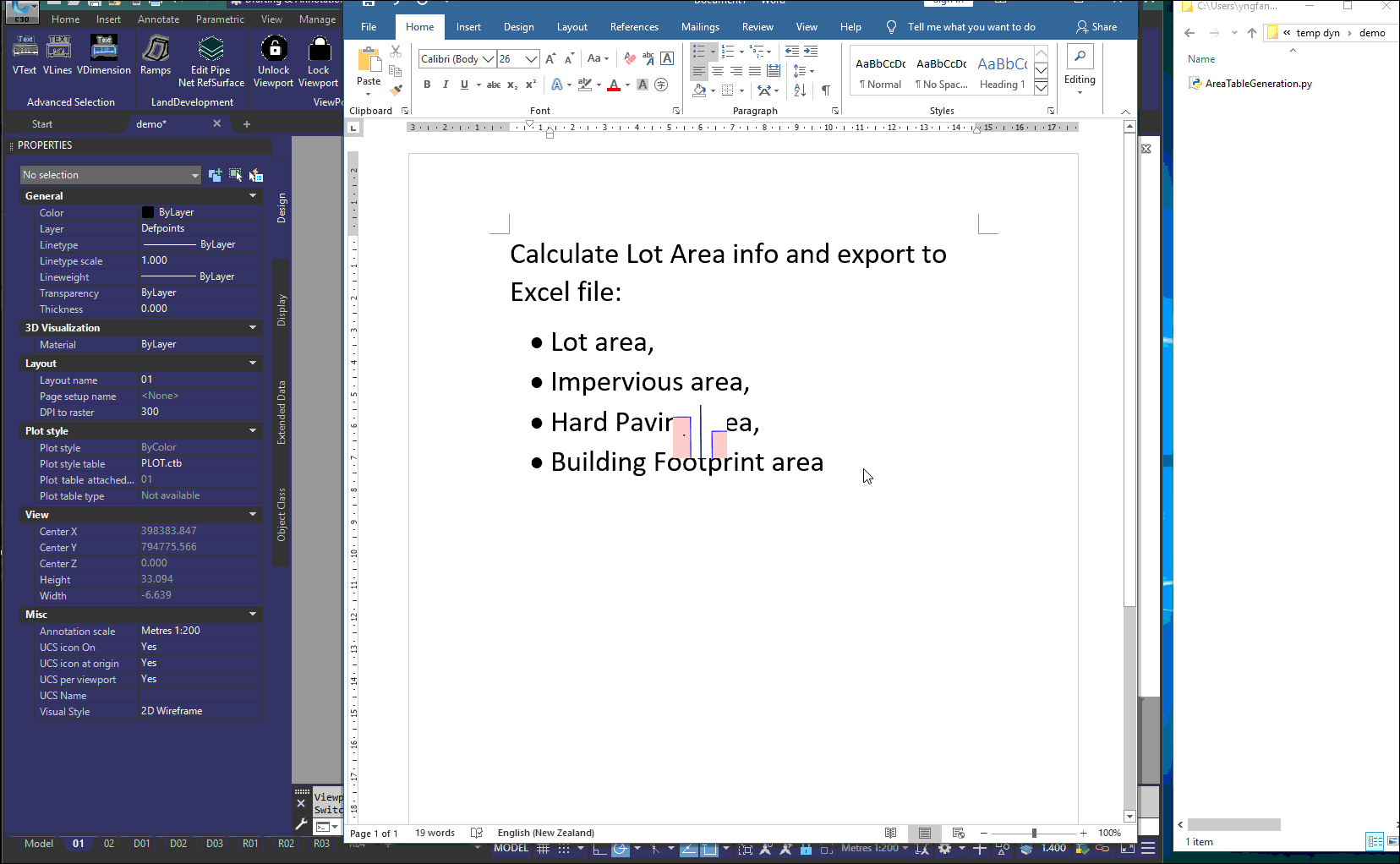 get Lot Area Info and export to Excel file